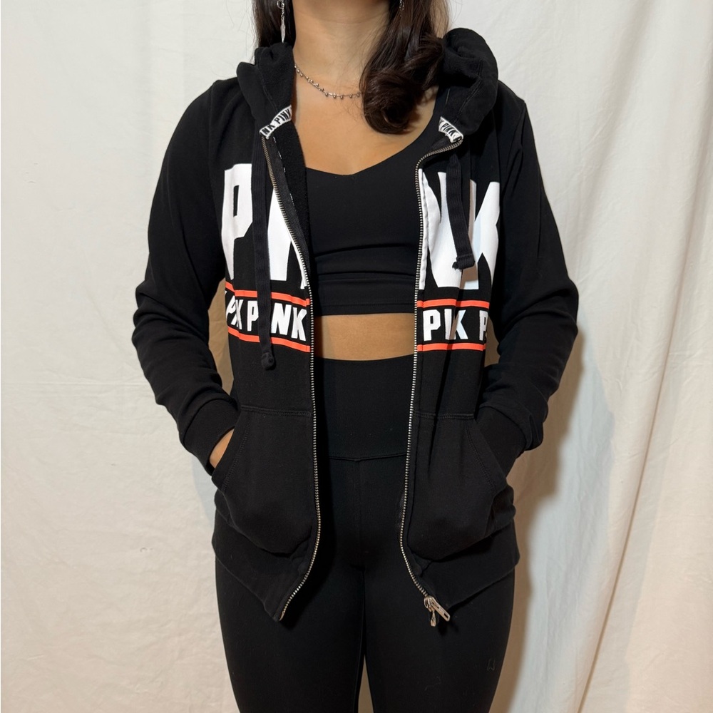 PINK Victoria's Secret Black Zip-Up Hoodie Size XS - Picture 10 of 12